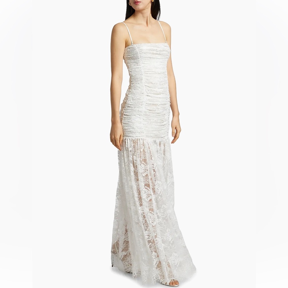 Hemant & Nandita Adra Ruched Lace Gown New With Tags Size Small